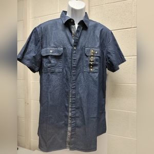 Marc Anthony Mens Blue Luxury Soft Slim Fit Short Sleeve Button-Down Shirt XL